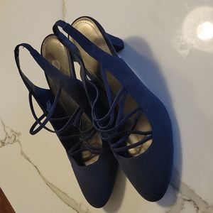 CP, Vanessa Navy Blue Heels with criss cross straps.